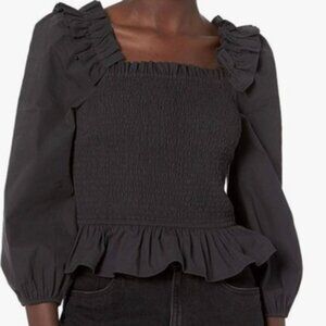 The Drop Black Ruffle Smocked Top Size XS
